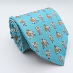 Leonard Studio Tie Silk Blue Orange Elephants 4" Wide 57" Long Italy